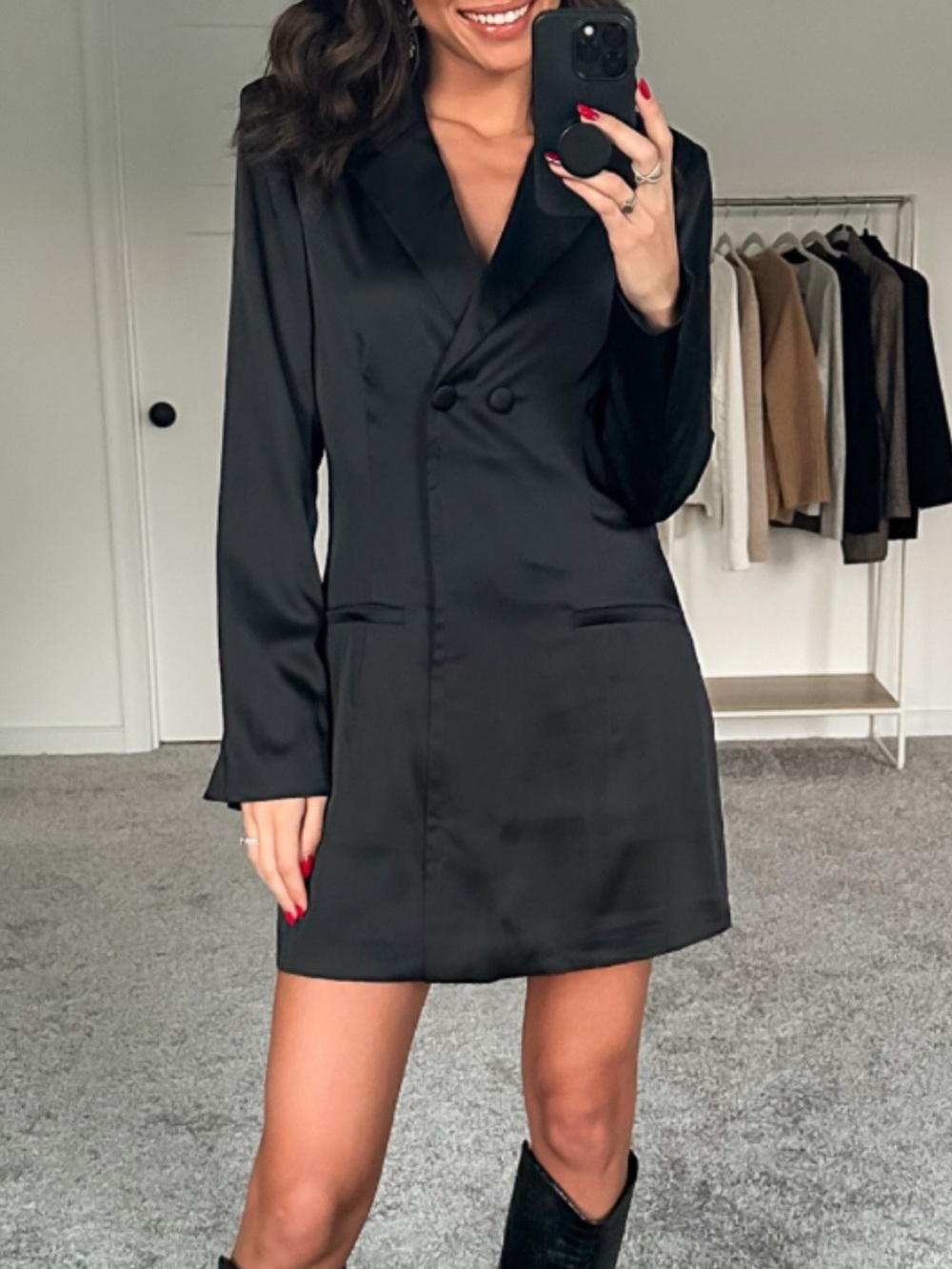 Abercrombie Satin Blazer Mini Dress Tailored Tuxedo Menswear Black Small